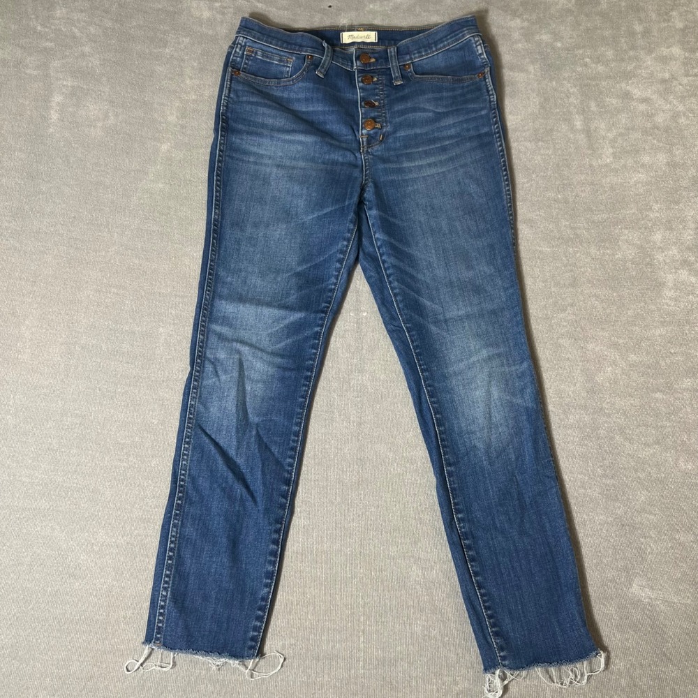 Madewell 10" High-Rise Skinny Crop Jeans Button Fly Raw Hem Size 29 Medium Wash